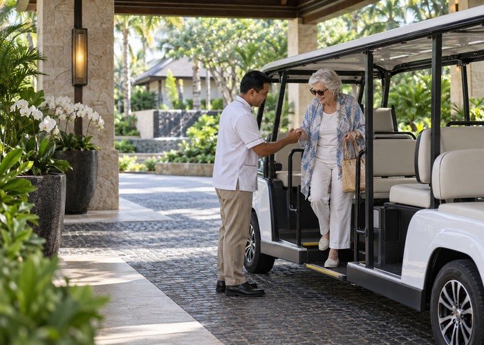 resort electric golf cart shuttle planning in a commercial operating context