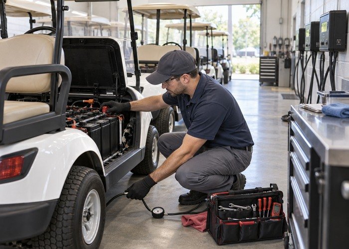Operational follow-through for electric golf cart charging and battery care