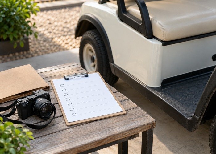 Camera and checklist prepared to record delivered vehicle condition