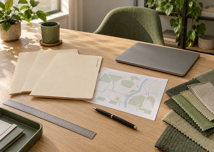 Document folders and fabric samples prepared for configuration approval