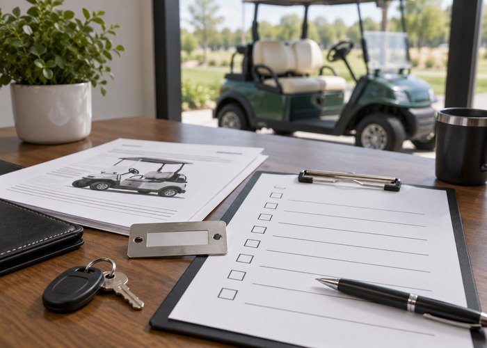 Purchase documentation with blank checklist and identification tag