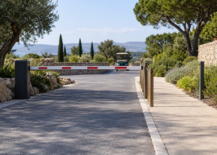 Closed private route entry and separate pedestrian path