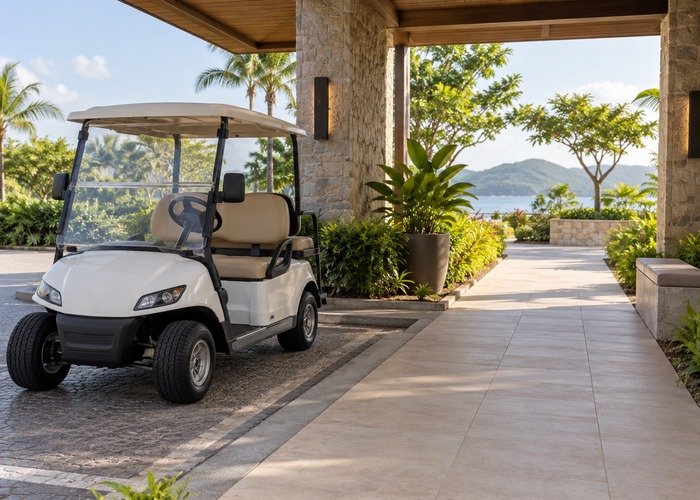 Designing Golf Cart Shuttle Boarding Queues Without Blocking Walkways
