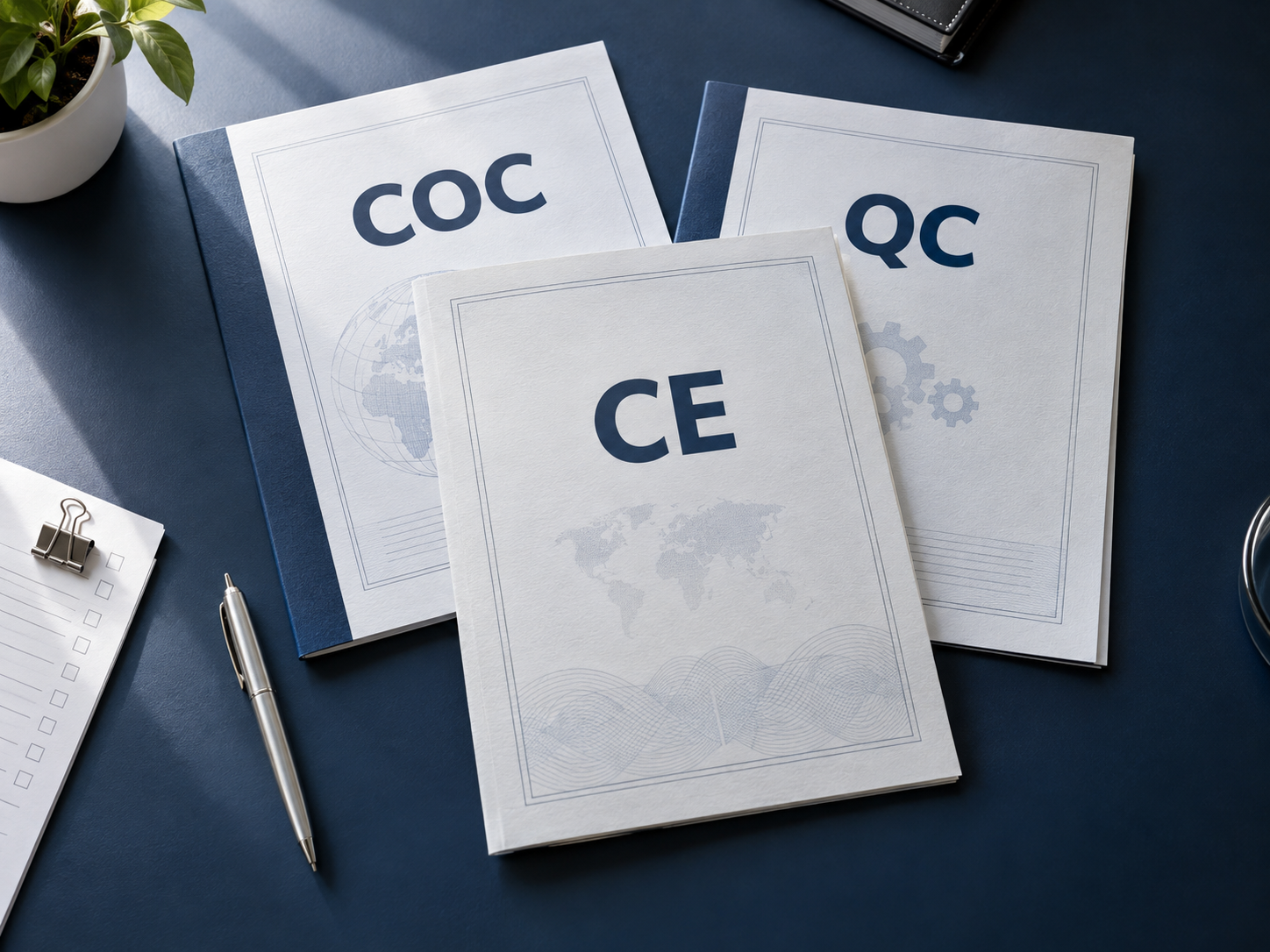 Photorealistic concept of CE, COC and QC project documents