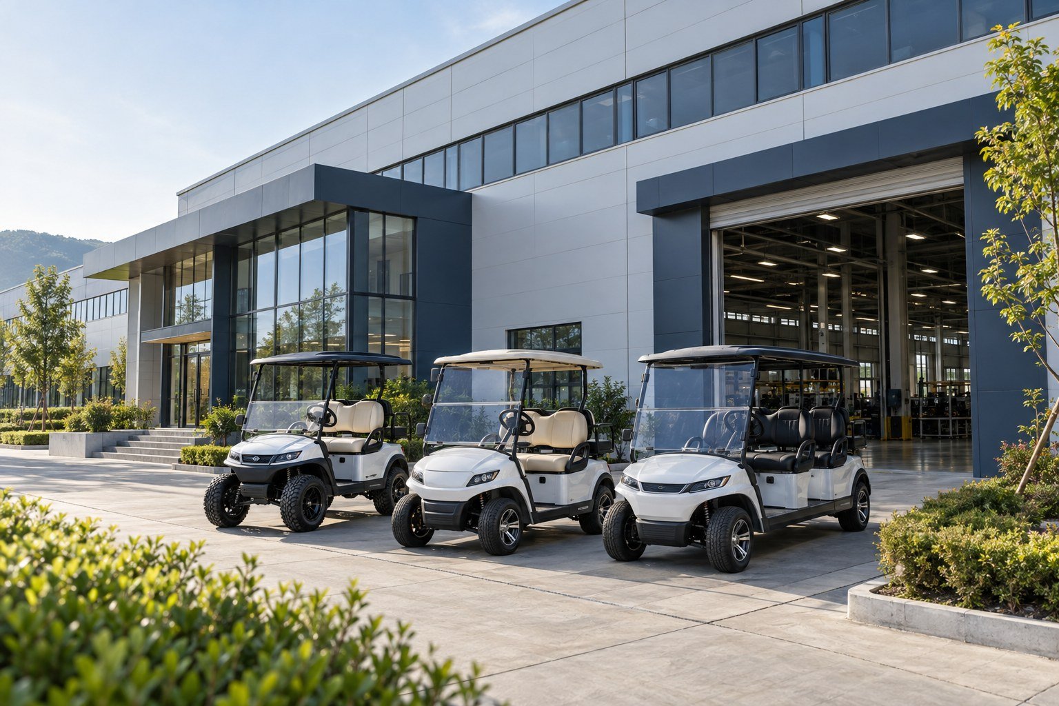 Modern electric golf cart factory exterior